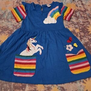 Colorful Unicorn Kids Dress with Rainbow Pockets